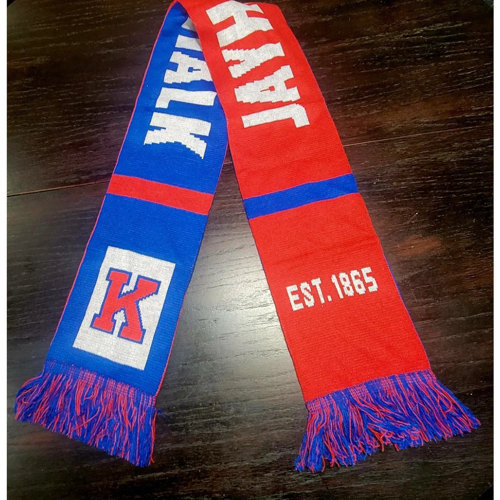 Kansas Jayhawks Est 1865 Red White Blue Scarf